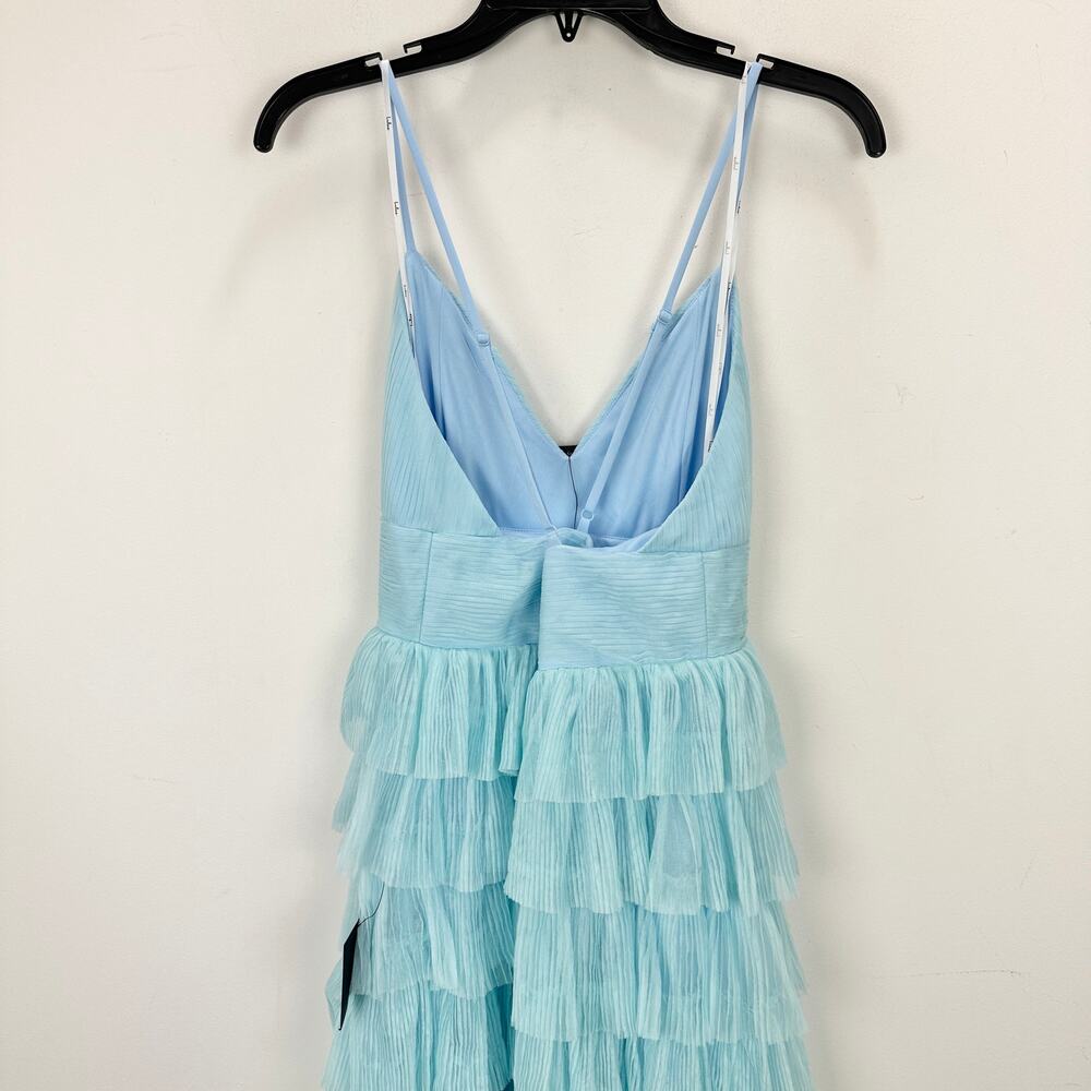 Lulus Radiant Event Light Blue Mesh Tiered Pleated Backless Maxi Dress Large NWT - Picture 9 of 11
